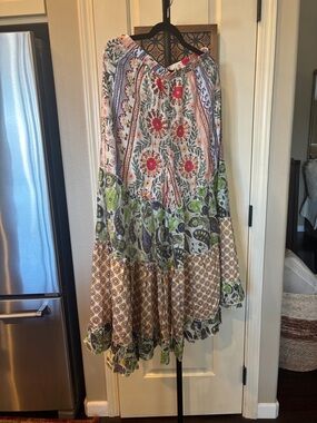 POL Multicolor Boho Tiered Maxi Skirt with Floral & Paisley Panels